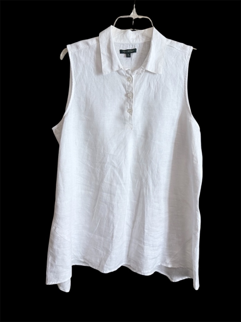 For Cynthia White Sleeveless Linen Polo Tunic